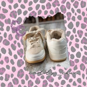 BCBGeneration Faux Shearling Sneakers Size 9 –Custom Embellished Off-White Shoes